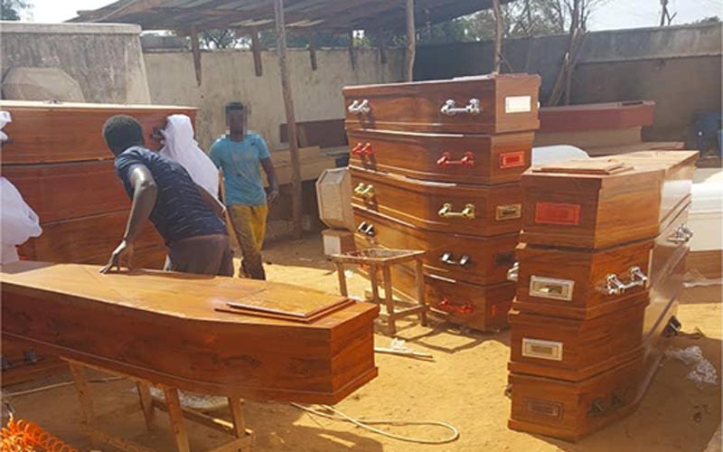 Process of coffins with wood grain finish foil paper